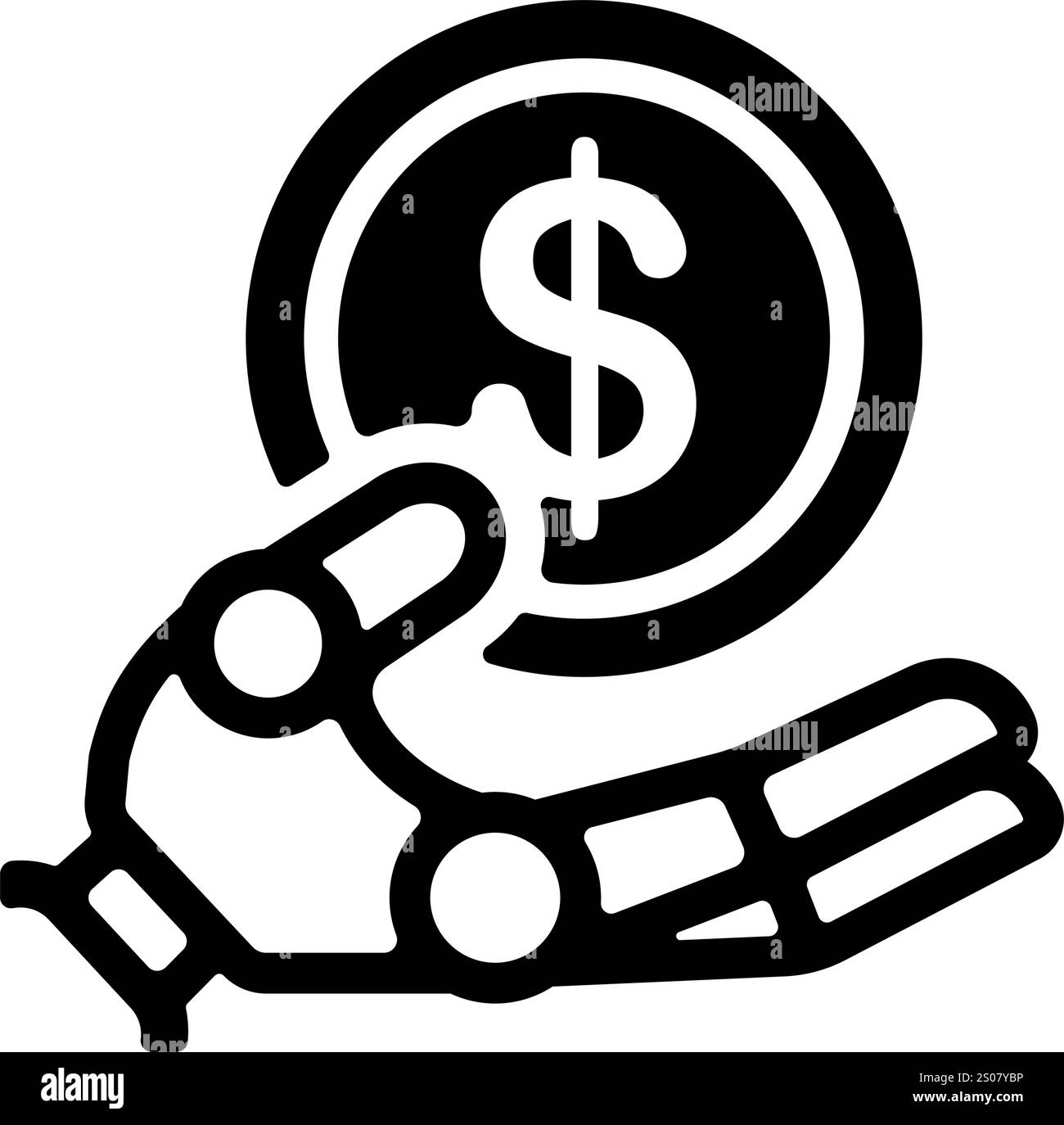 Illustration d'icône vectorielle de main et d'argent de robot (dollar américain) Illustration de Vecteur