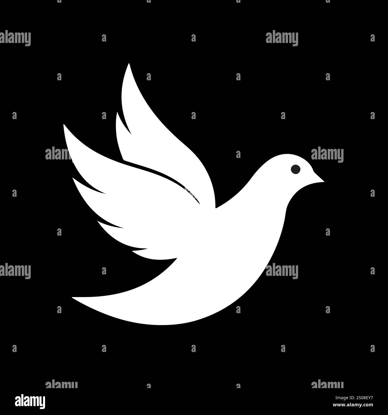 icône dove. panneau pour oiseaux. Icône animal. Colombe blanche symbolique en vol sur fond noir. Illustration vectorielle de style simple de conception plate. Illustration de Vecteur