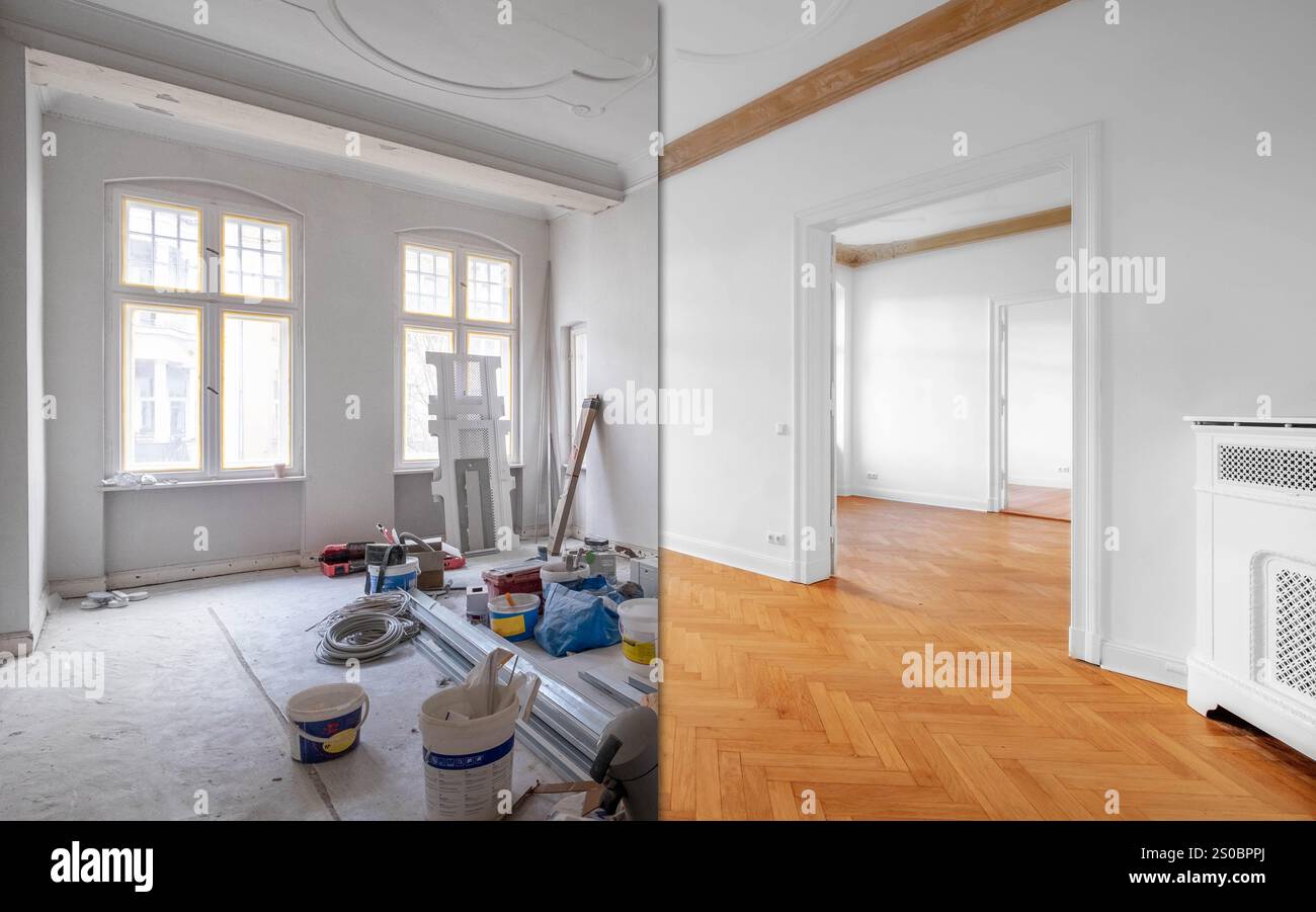 Chambre avant rénovation, intérieur plat vide dans le vieux bâtiment Banque D'Images