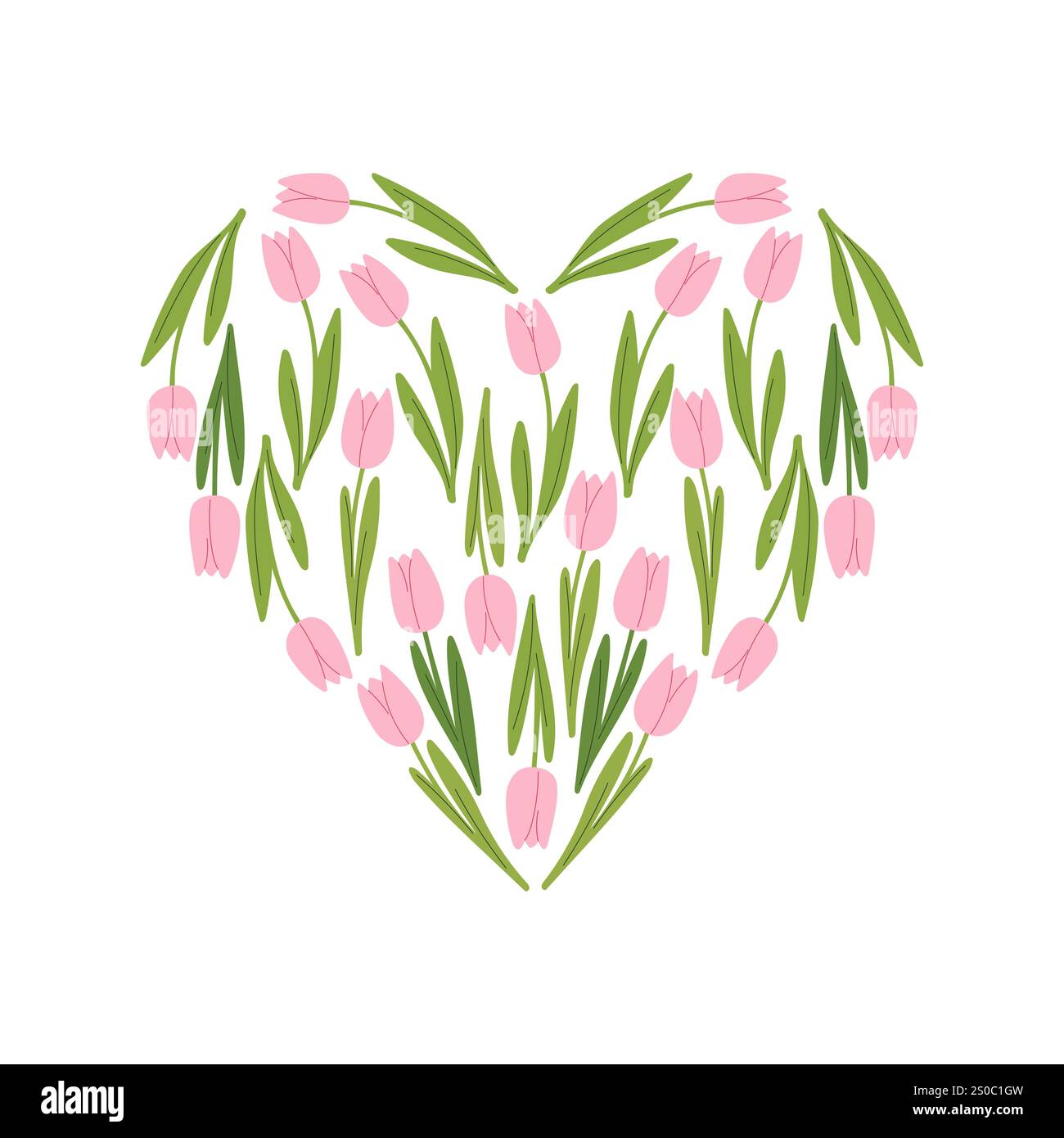 Forme de coeur de tulipes roses, pour la Saint-Valentin, mariage, célébration de l'amour, déclaration d'amour, romantisme. Illustration vectorielle Illustration de Vecteur