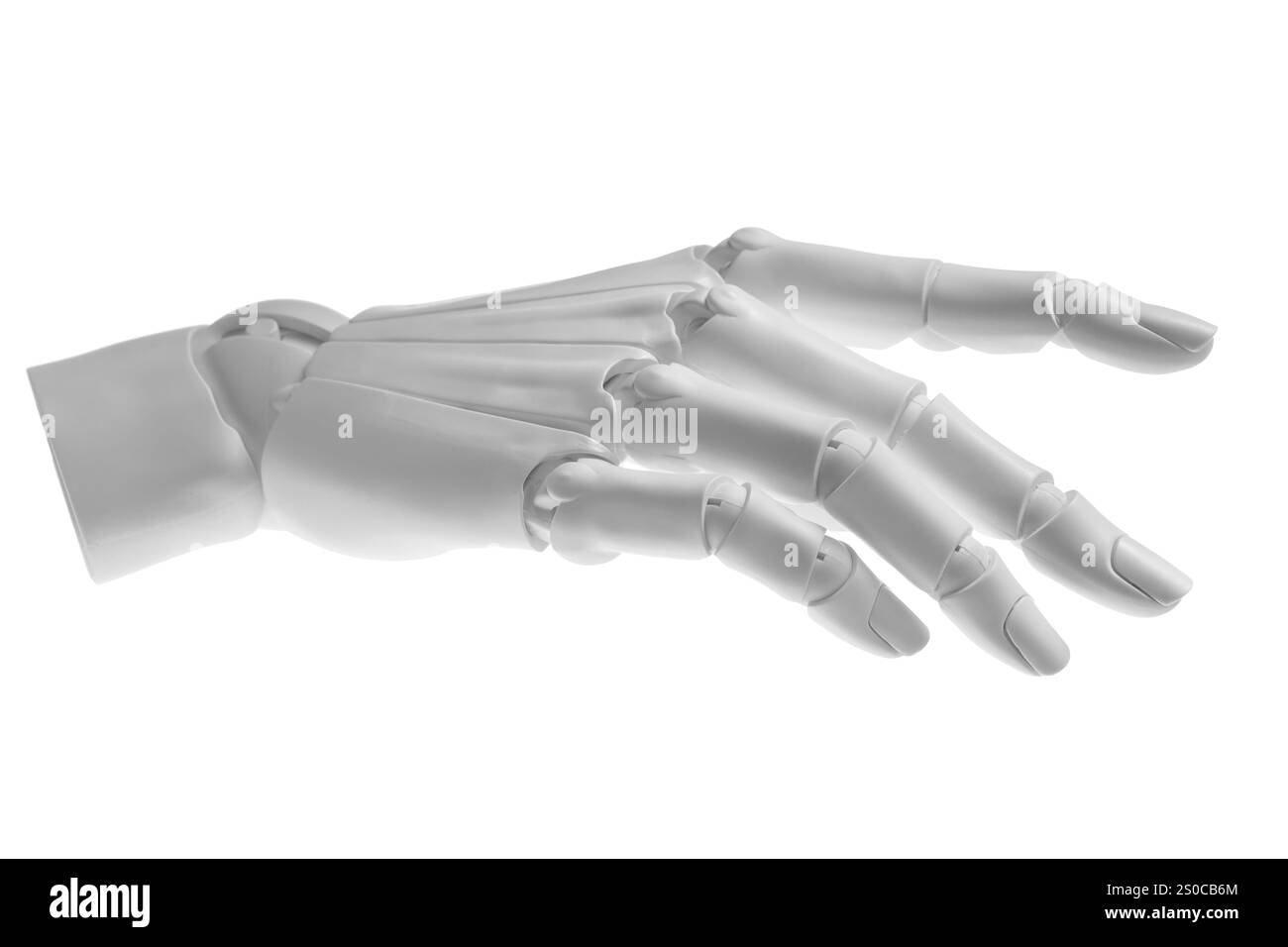 Intelligence artificielle. Geste de main de robot sur fond blanc Banque D'Images