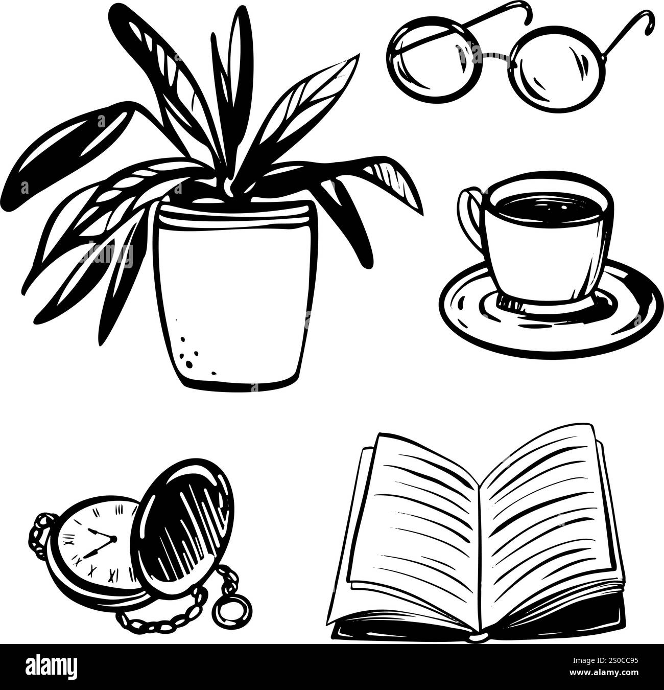 Illustration de la tasse Vintage de vecteur dans le style de contour Illustration de Vecteur