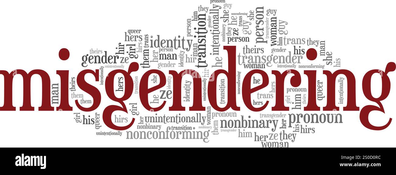 Conception conceptuelle de nuage de mots Misgendering isolé sur fond blanc. Illustration de Vecteur