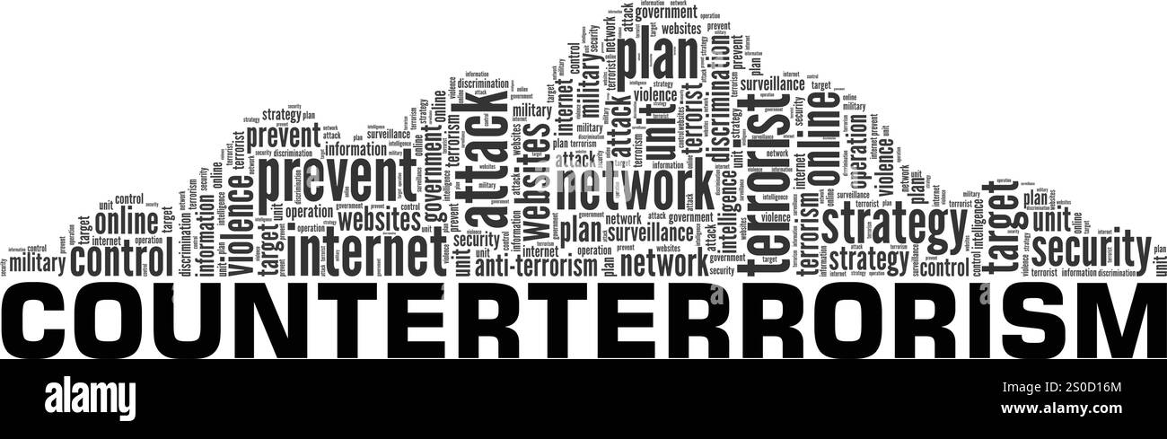 Conception conceptuelle de nuage de mots de lutte contre le terrorisme isolé sur fond blanc. Illustration de Vecteur
