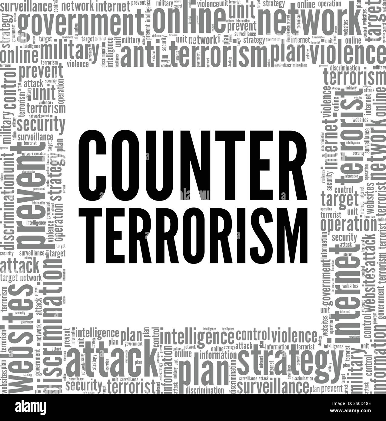 Conception conceptuelle de nuage de mots de lutte contre le terrorisme isolé sur fond blanc. Illustration de Vecteur