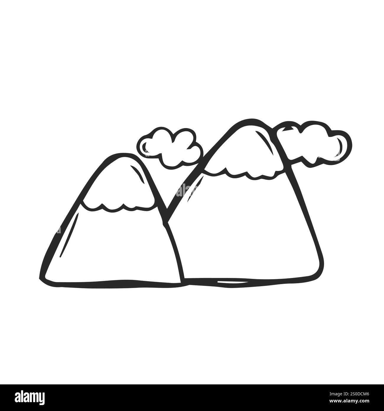 Vecteur isolé deux montagnes lac et soleil incolore ligne de contour noir et blanc dessin facile Illustration de Vecteur