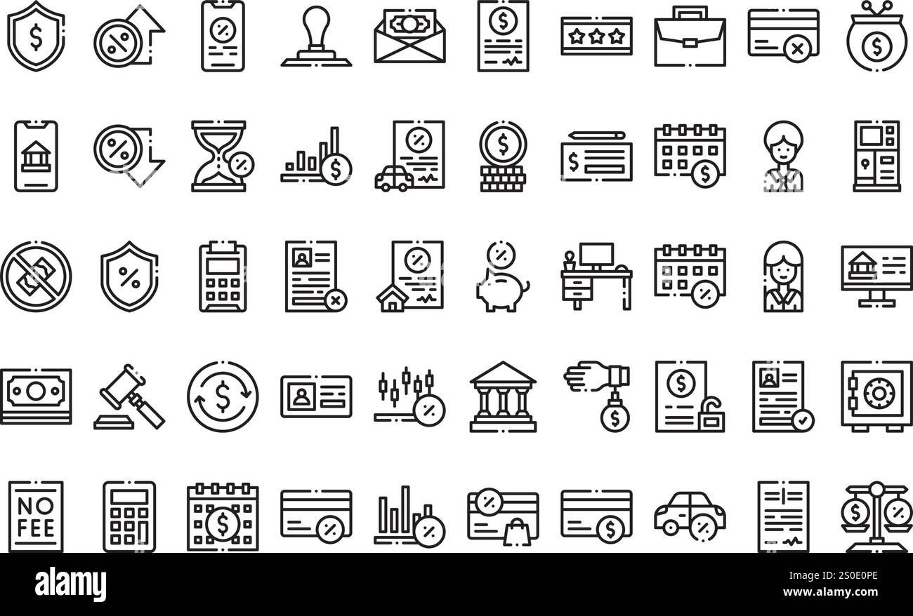 Icônes de crédit et de prêt Collection d'icônes vectorielles de haute qualité avec contour modifiable. Idéal pour les projets professionnels et créatifs. Illustration de Vecteur