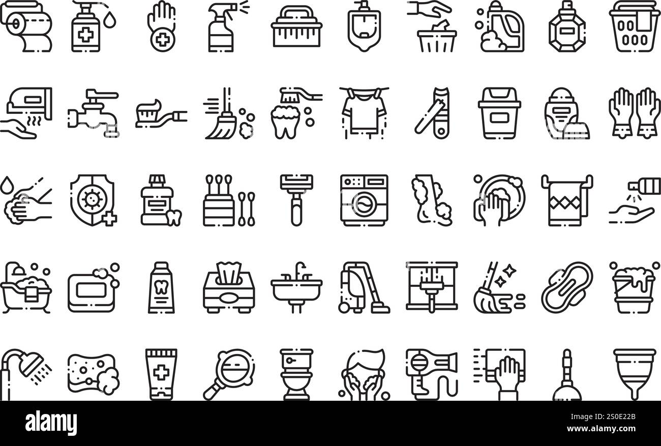 Icônes de routine d'hygiène Collection d'icônes vectorielles de haute qualité avec contour modifiable. Idéal pour les projets professionnels et créatifs. Illustration de Vecteur