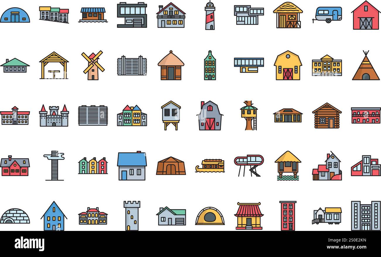Icônes de bâtiments Collection d'icônes vectorielles de haute qualité avec contour modifiable. Idéal pour les projets professionnels et créatifs. Illustration de Vecteur