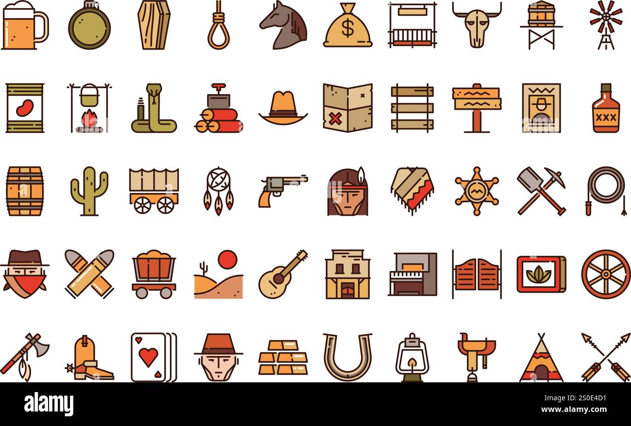 Wild West Icons Collection d'icônes vectorielles de haute qualité avec Stroke modifiable. Idéal pour les projets professionnels et créatifs. Illustration de Vecteur