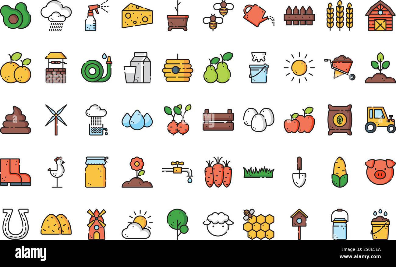 Icônes de ferme Collection d'icônes vectorielles de haute qualité avec trait modifiable. Idéal pour les projets professionnels et créatifs. Illustration de Vecteur