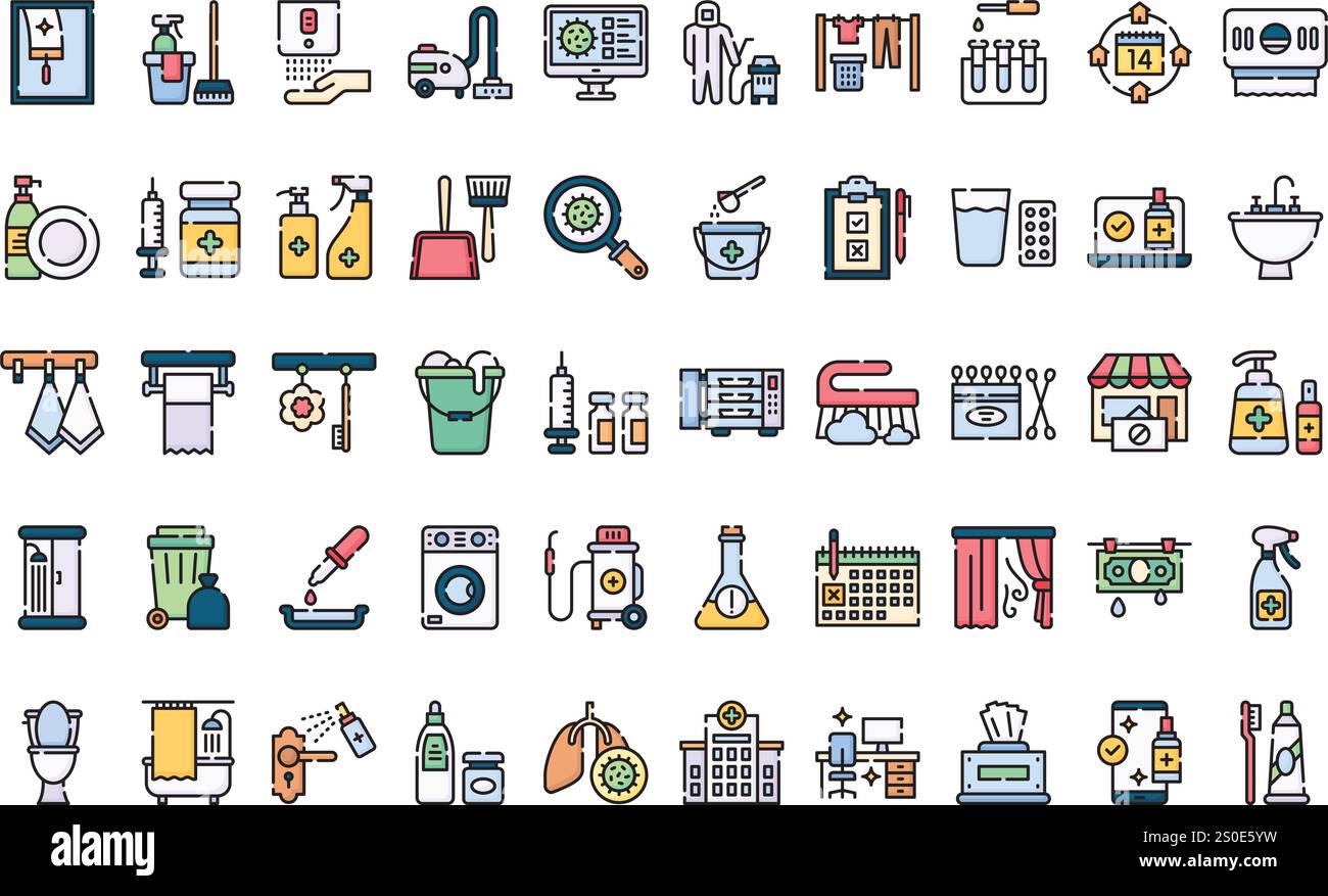 Icônes d'hygiène et de désinfection Collection d'icônes vectorielles de haute qualité avec contour modifiable. Idéal pour les projets professionnels et créatifs. Illustration de Vecteur