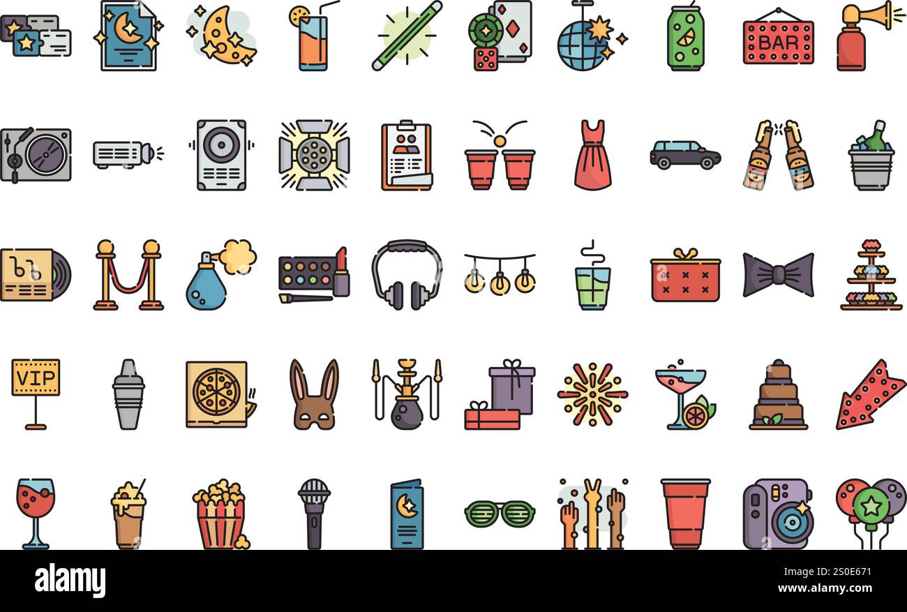 Icônes de fête de nuit Collection d'icônes vectorielles de haute qualité avec Stroke modifiable. Idéal pour les projets professionnels et créatifs. Illustration de Vecteur