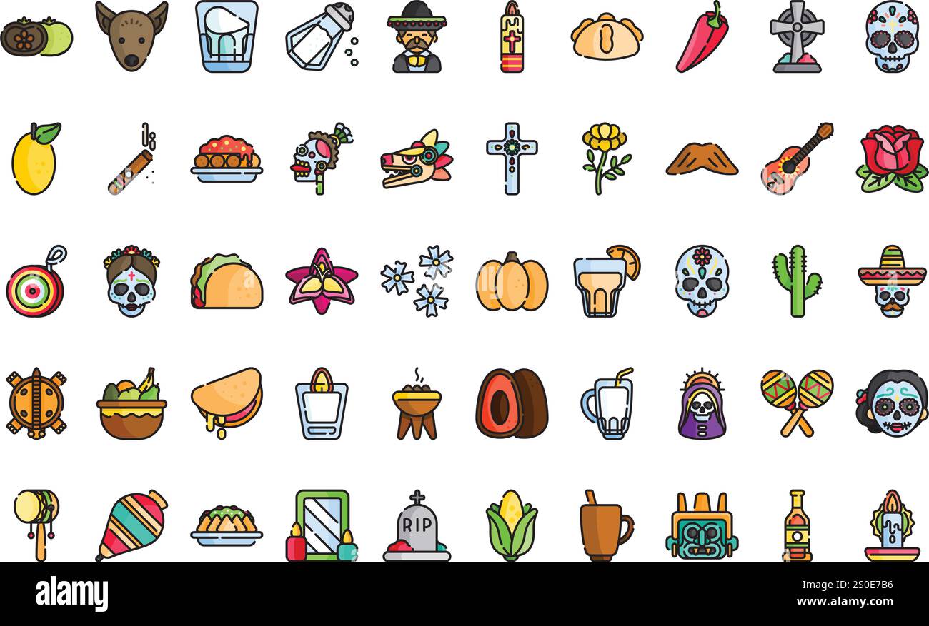 Da de muertos Icons Collection d'icônes vectorielles de haute qualité avec Stroke modifiable. Idéal pour les projets professionnels et créatifs. Illustration de Vecteur