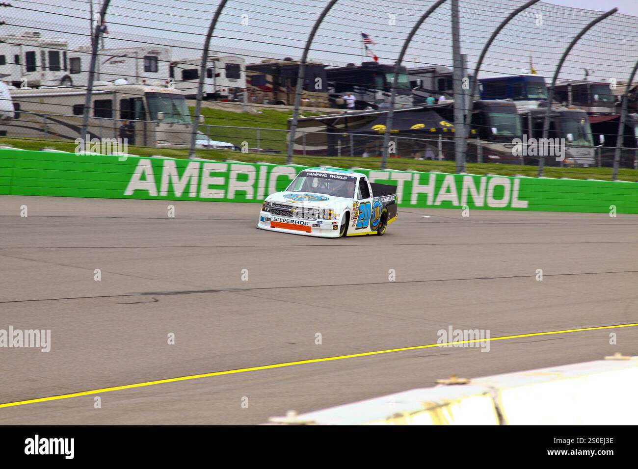 Newton Iowa, États-Unis - 11 juillet 2014 : NASCAR Camping World Truck Series, American Ethanol 200. Iowa Speedway. 20 Justin Lofton, Chevrolet, NTS Motorsports Banque D'Images