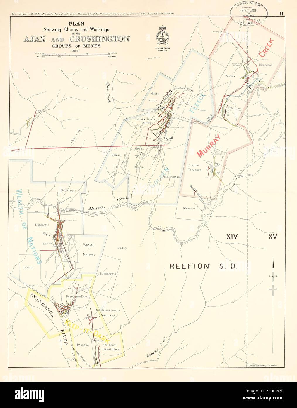 Carte des concessions et des travaux dans le groupe de mines Ajax et Crushington près de Reefton, Nouvelle-Zélande, vers 1917 Banque D'Images