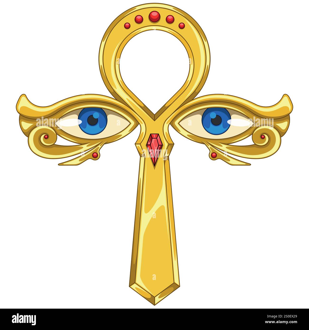 Ancien talisman égyptien avec des diamants. Ansate croix avec les yeux d'Horus Illustration de Vecteur