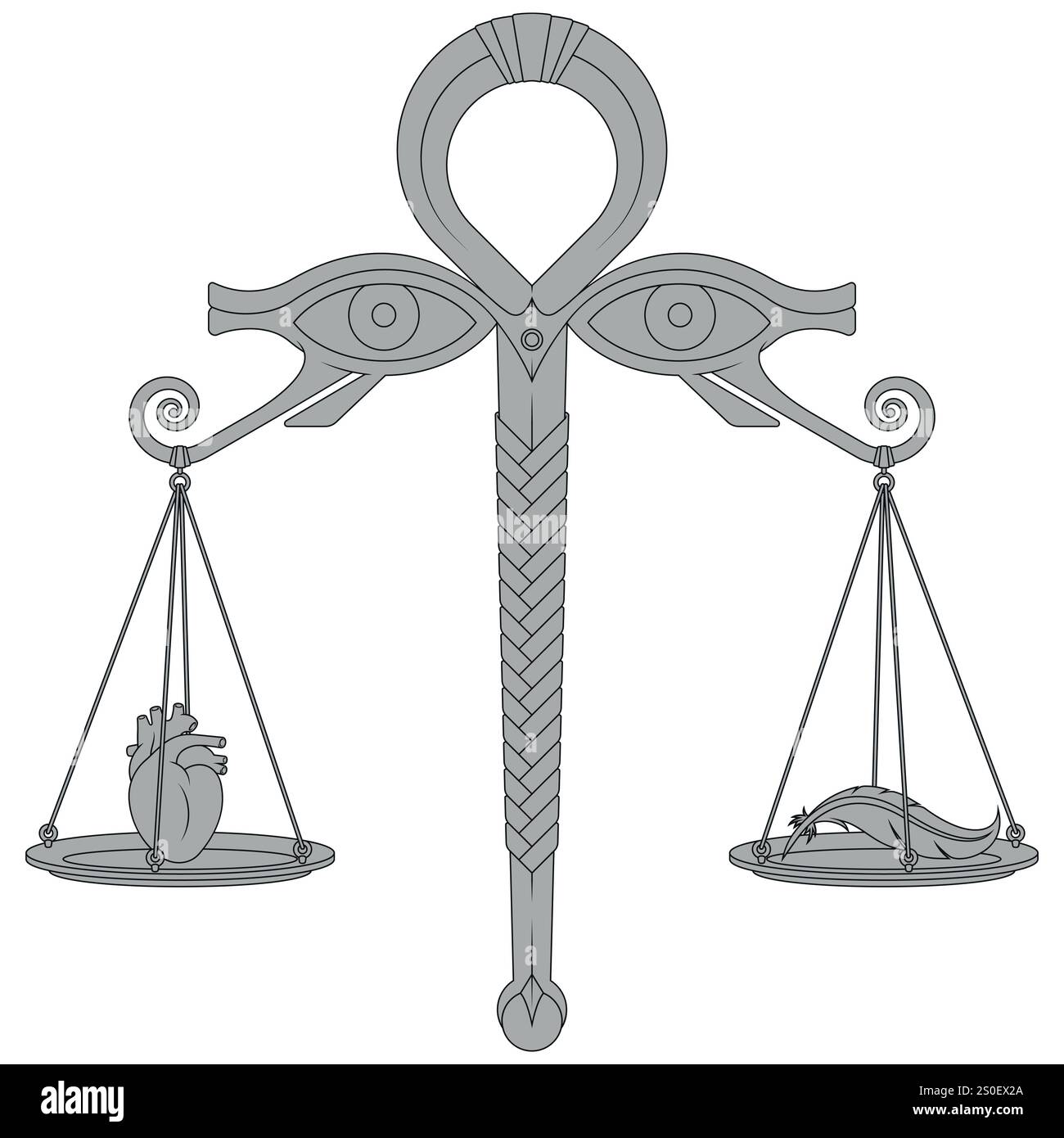 Anciennes échelles égyptiennes du jugement d'Osiris. Balances Anubis pesant un coeur, balances égyptiennes avec des yeux d'Horus Illustration de Vecteur