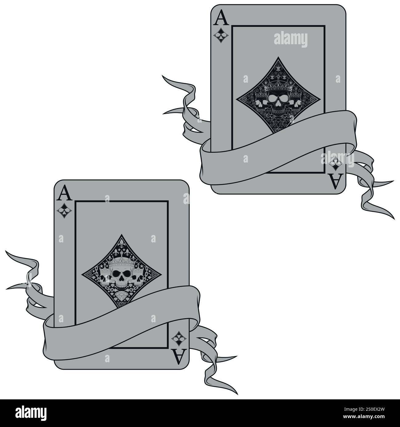Cartes de poker avec des rubans, avec des symboles de diamant, ruban entourant une carte de poker de style Halloween Illustration de Vecteur