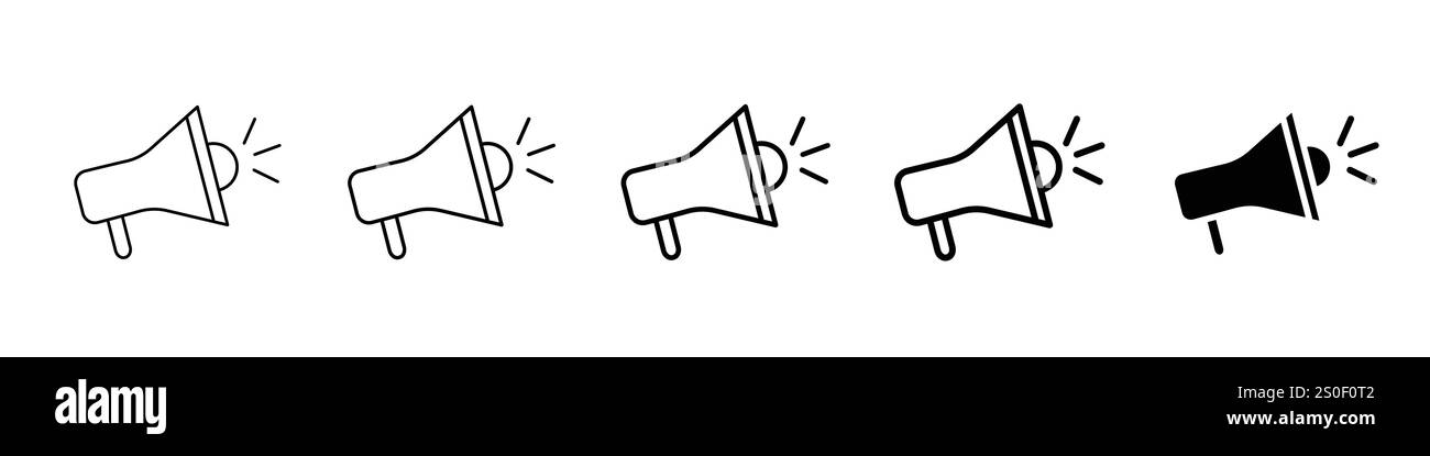 Ensemble de 5 icône mégaphone - 1 Silhouette - 1 vecteur non développé - ensemble d'icônes mégaphone, vectoriel Line Art, contour, solide, marketing, publicité Illustration de Vecteur