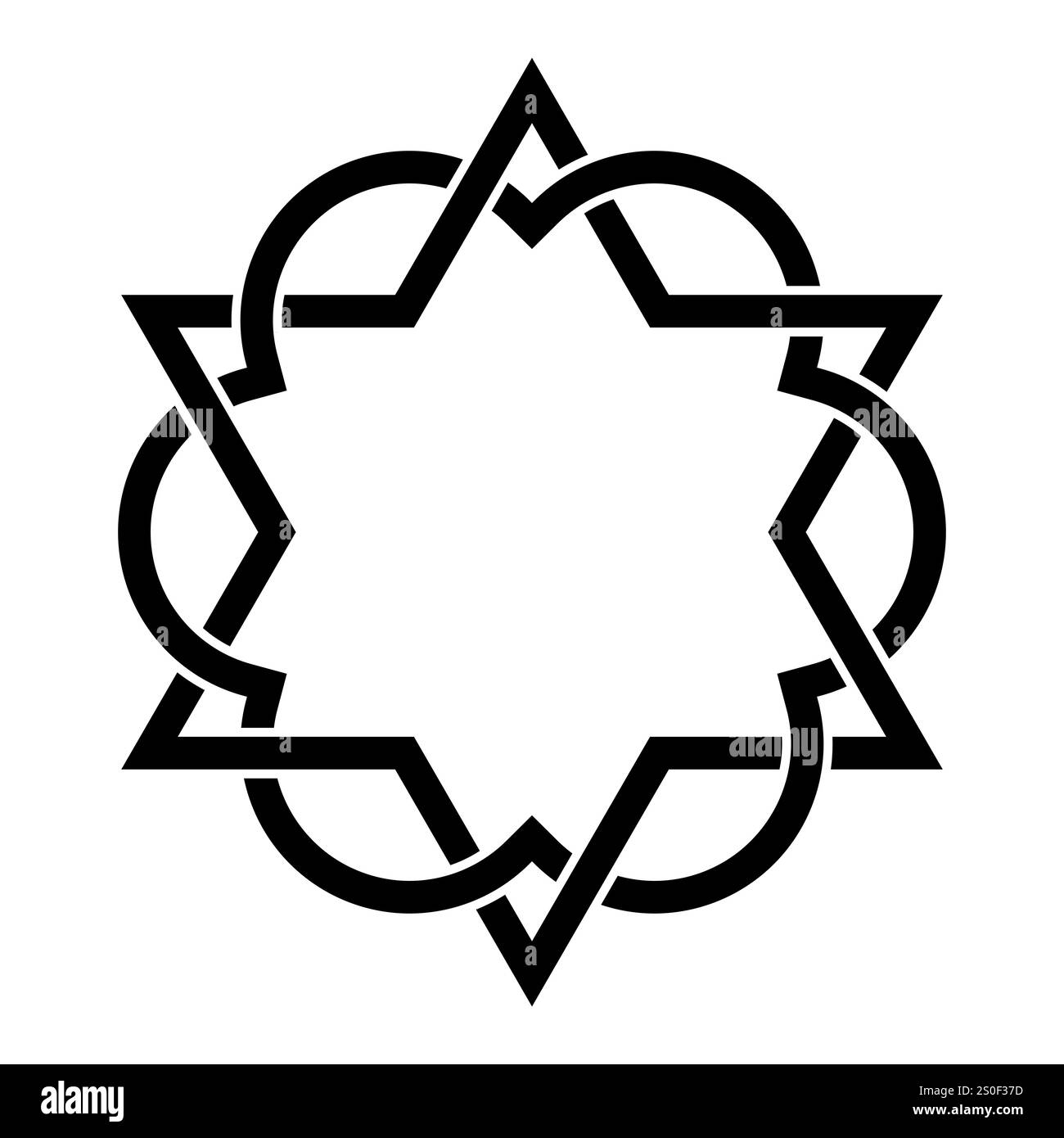 Étoile à six branches entrelacée avec un Sixfoil. Hexagramme entrelacé avec un sixfoil architectural. Banque D'Images