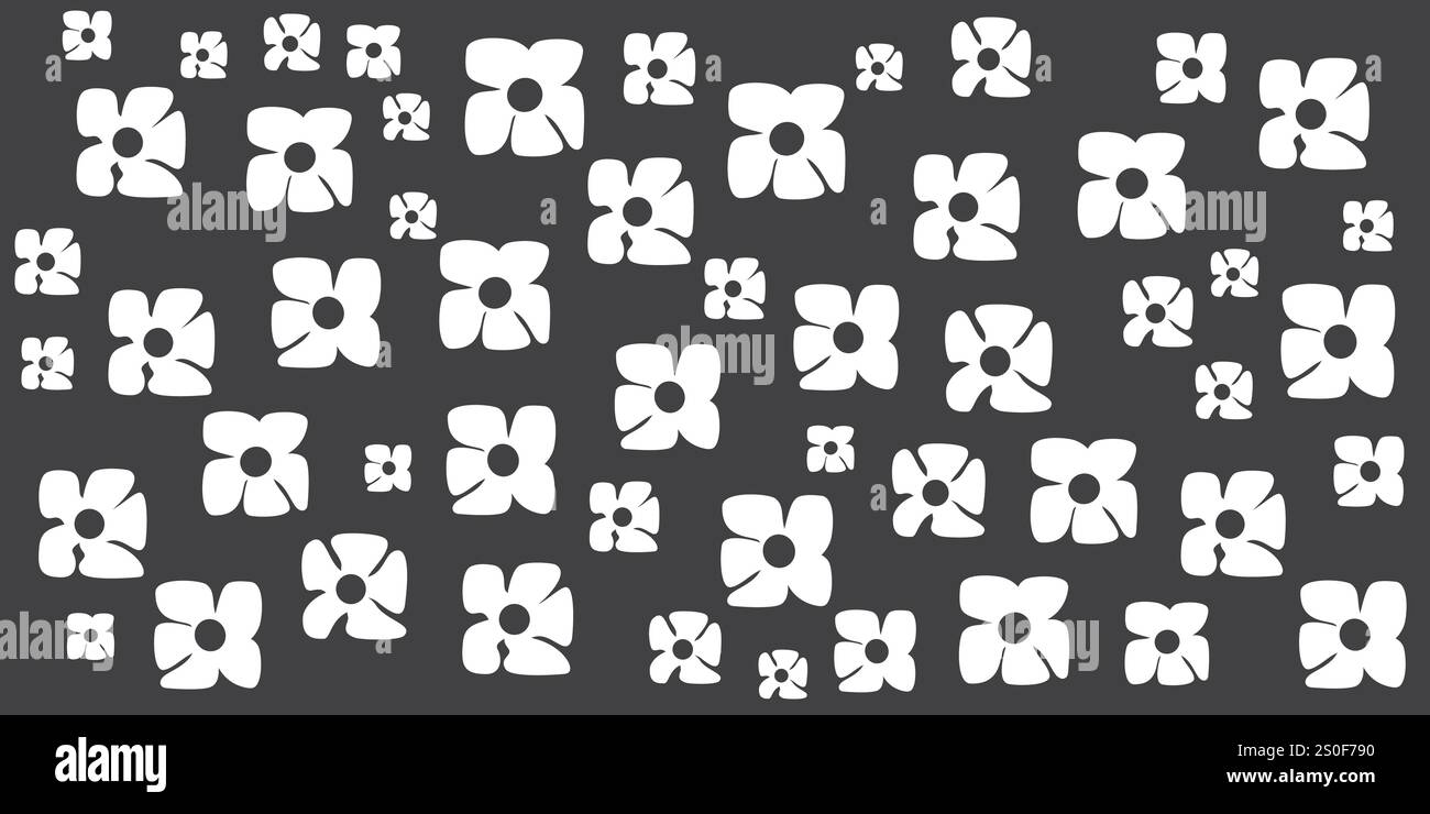 Fleurs de style rétro simple de différentes tailles motif - été ou thème d'espionnage des années 60, 70 - Noir et blanc Bold Vintage texture Design sur Gr foncé Illustration de Vecteur