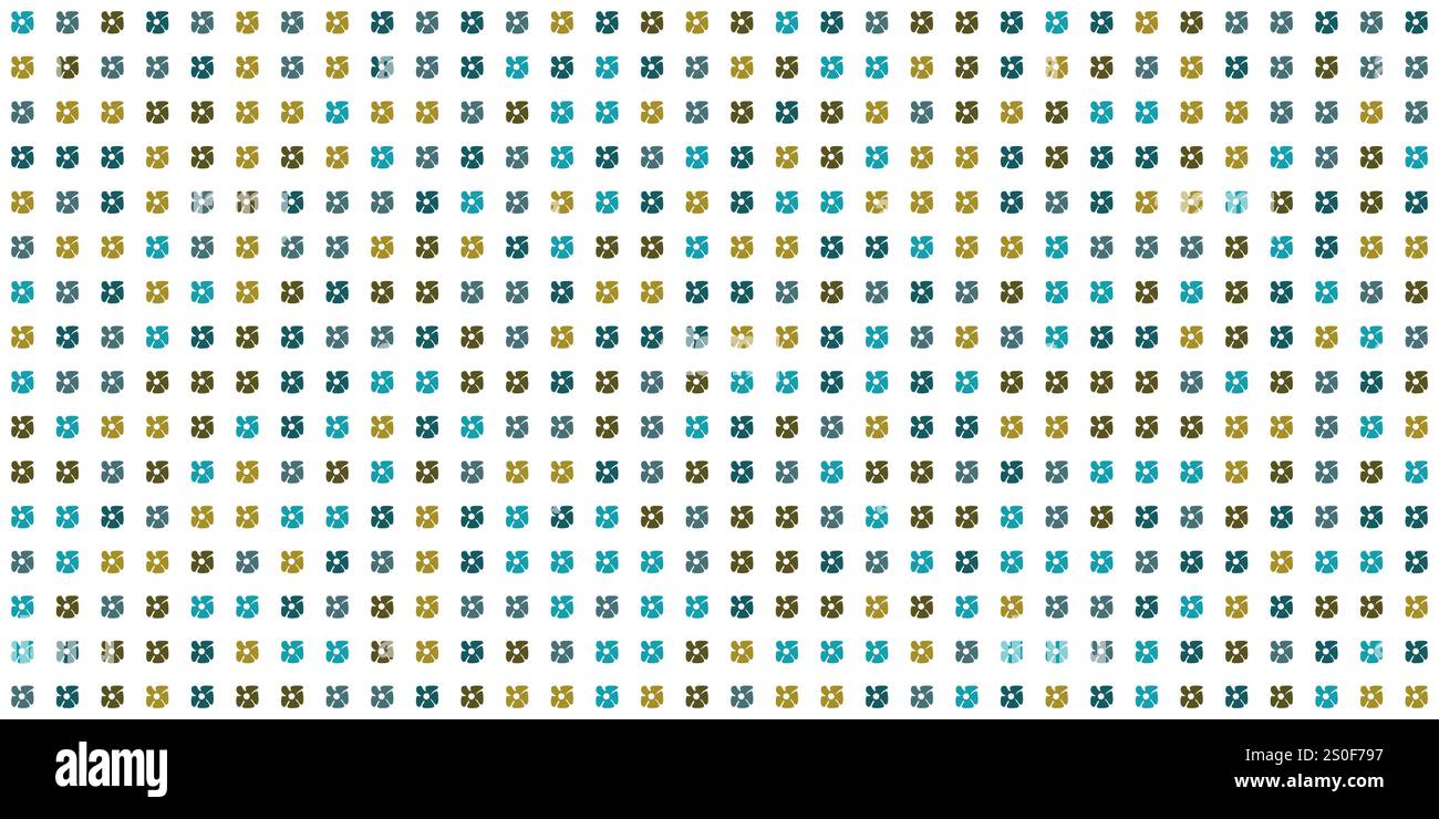 Fleurs de style rétro simple, motif coloré - thème d'été ou d'espionnage des années 60, 70 - de nombreuses têtes de fleurs colorées dans les nuances de bleu et de brun - gras Illustration de Vecteur