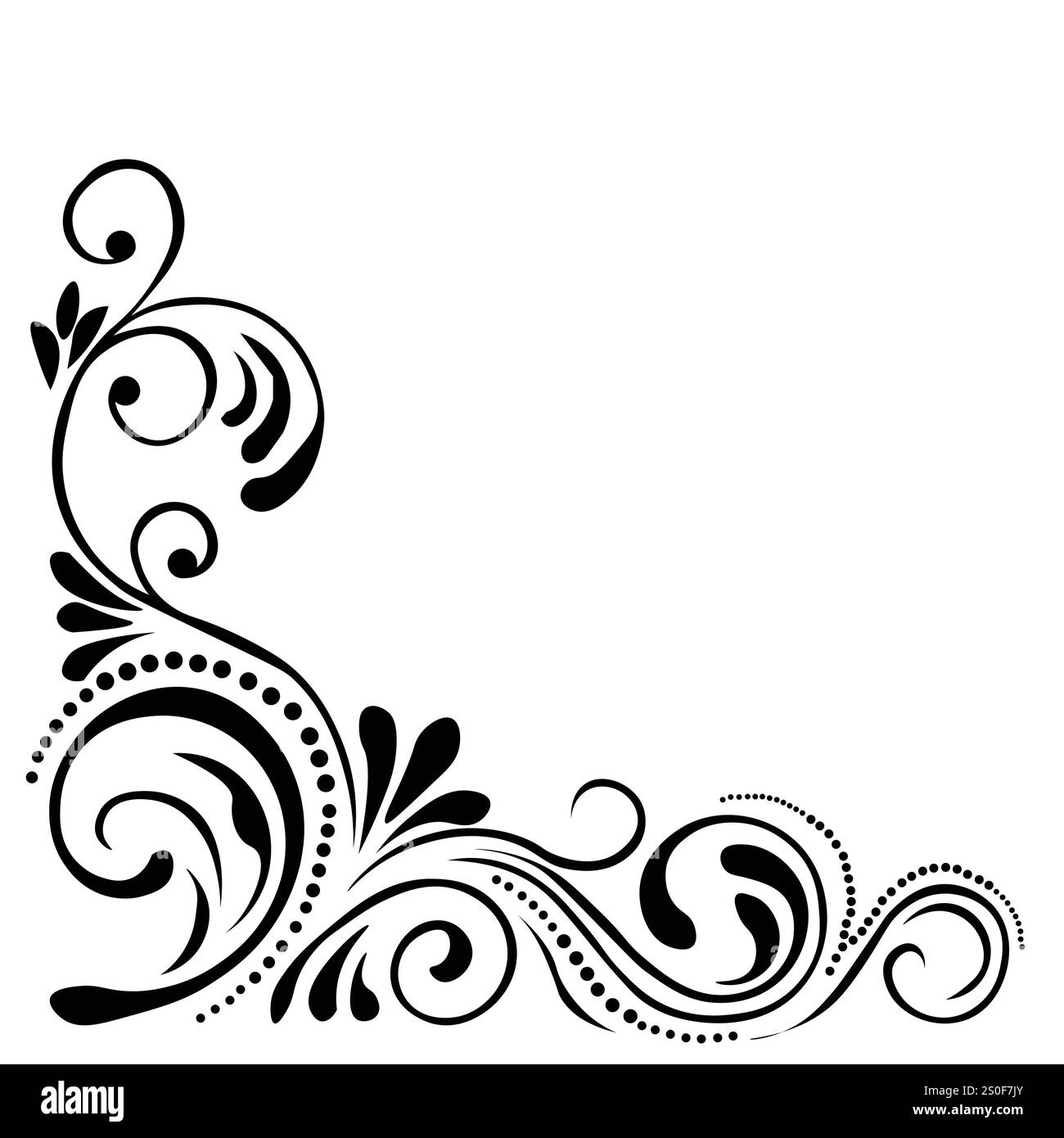 Motif floral Un élément de motif floral noir et blanc classique avec des feuilles élégantes et courbées et des détails complexes. Ornemental parfait pour une utilisation dans Illustration de Vecteur