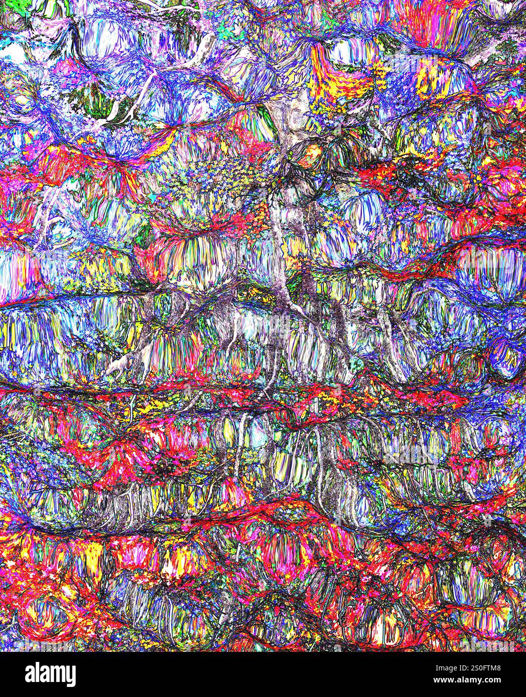 Une conception graphique d'une image d'art abstrait coloré dans le style d'un dessin. Banque D'Images