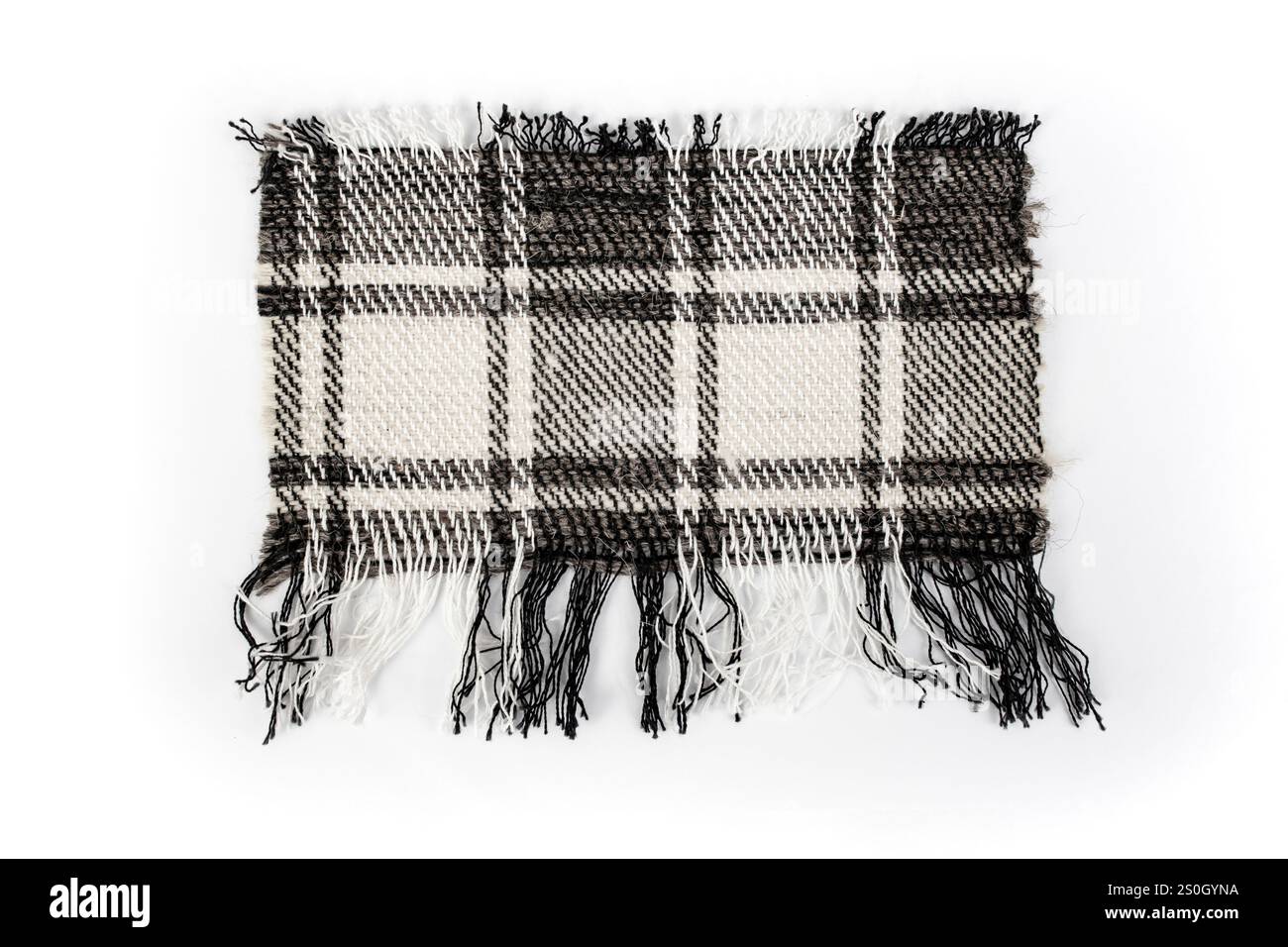 Tissu de laine à carreaux déchiré en forme rectangulaire sur blanc Banque D'Images
