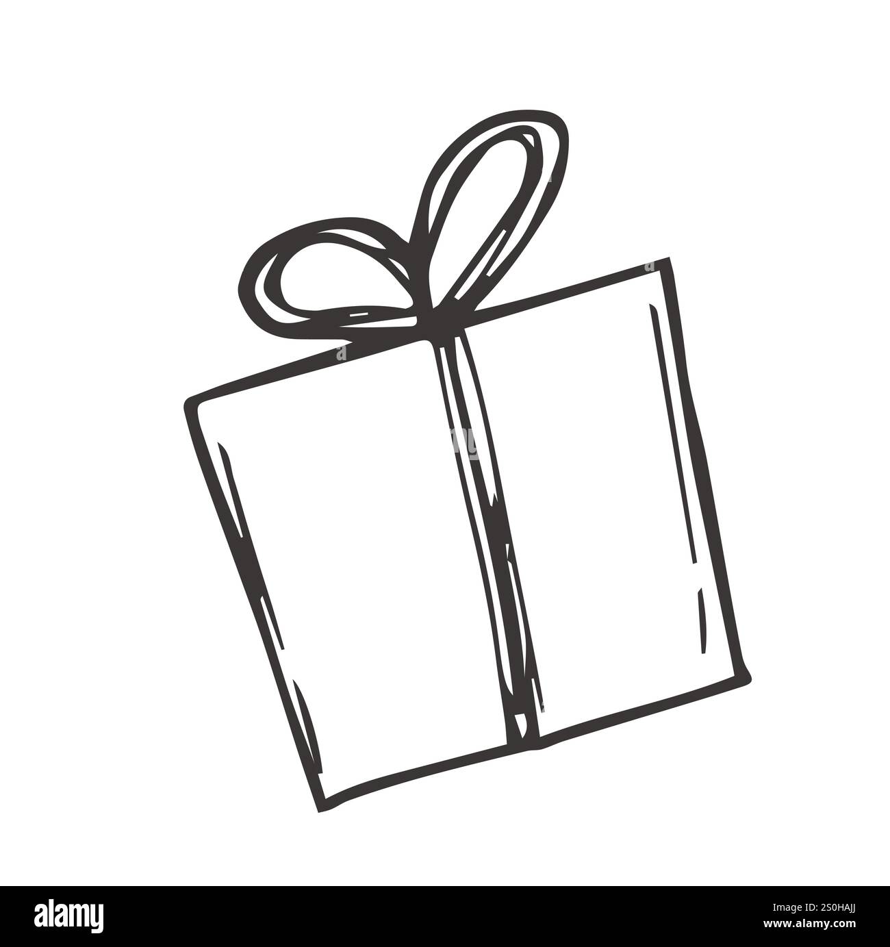 cadeau avec arc. boîte, contour, bande dessinée monochrome cadeau d'anniversaire de noël Illustration de Vecteur