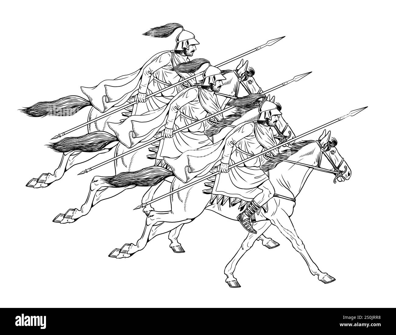 Attaque de cavalerie d'Alexandre le Grand. Anciens guerriers au combat. Banque D'Images