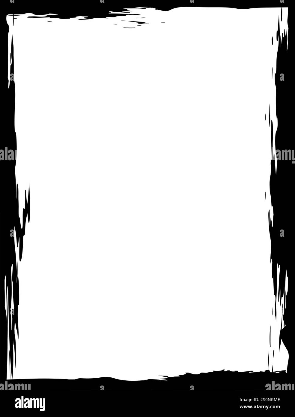 Bordure noire avec une texture grunge et des effets de trait de pinceau, créant un cadre élégant autour d'un espace de copie blanc, parfait pour incorporer du texte Illustration de Vecteur