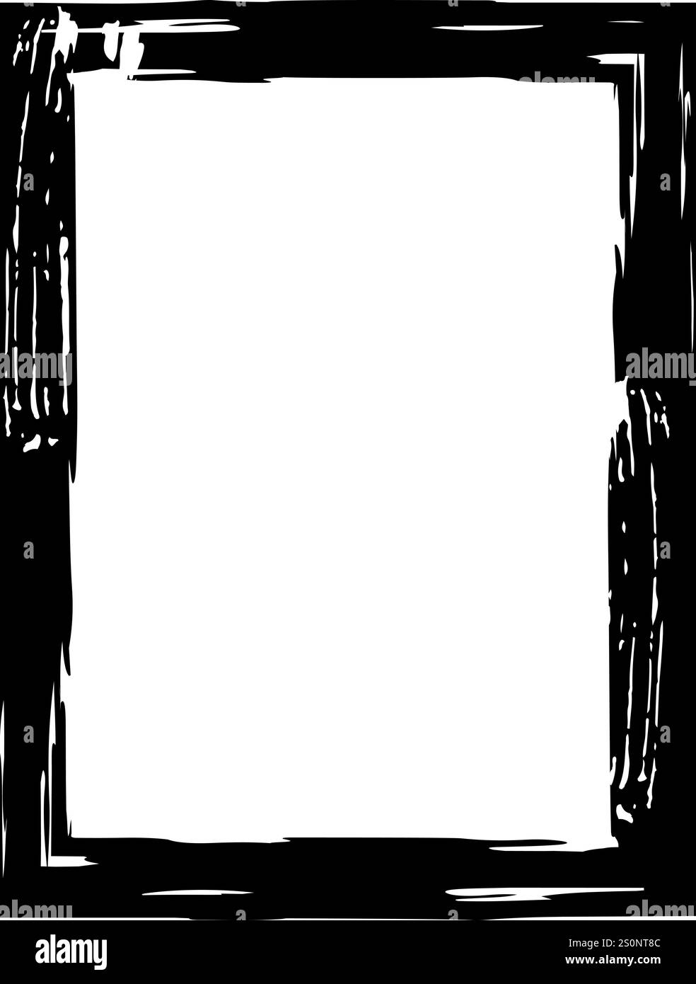 Bordure noire dessinée à la main avec effet coups de pinceau encadrant une zone vide, idéal pour ajouter du texte ou des images, fournissant une touche vintage ou artistique à Illustration de Vecteur