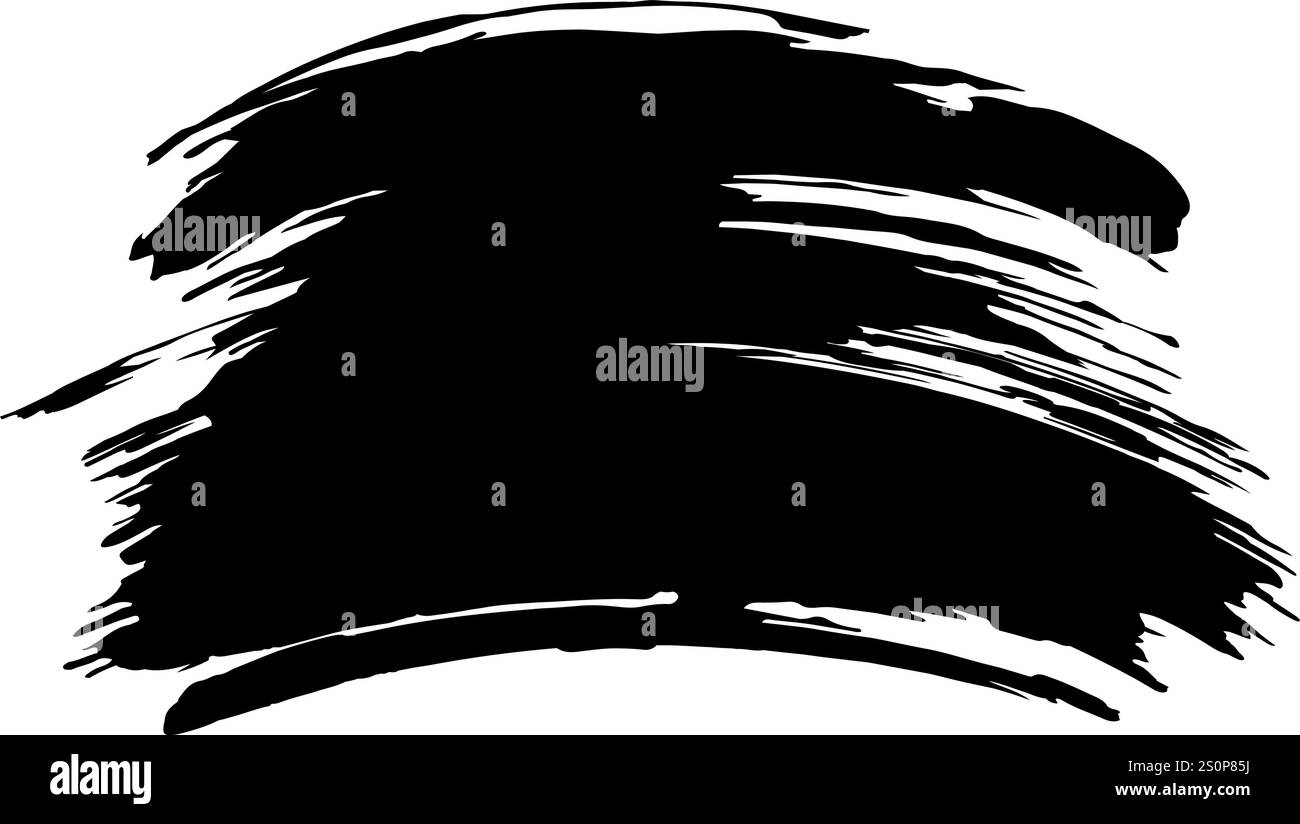 Large trait de pinceau noir avec texture de soies visibles créant une forme de bannière sur un fond blanc, idéal pour ajouter une touche de grunge ou artistique Illustration de Vecteur