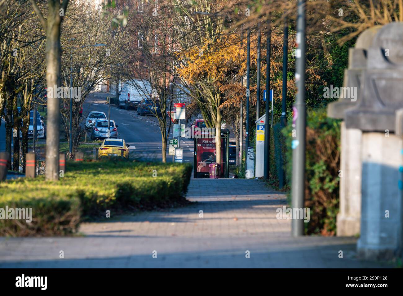 Pont de chemin de fer et parc d'automne de l'avenue du SacrÃ coeur à jette, région de Bruxelles-capitale, Belgique, DEC 28, 2024 Banque D'Images