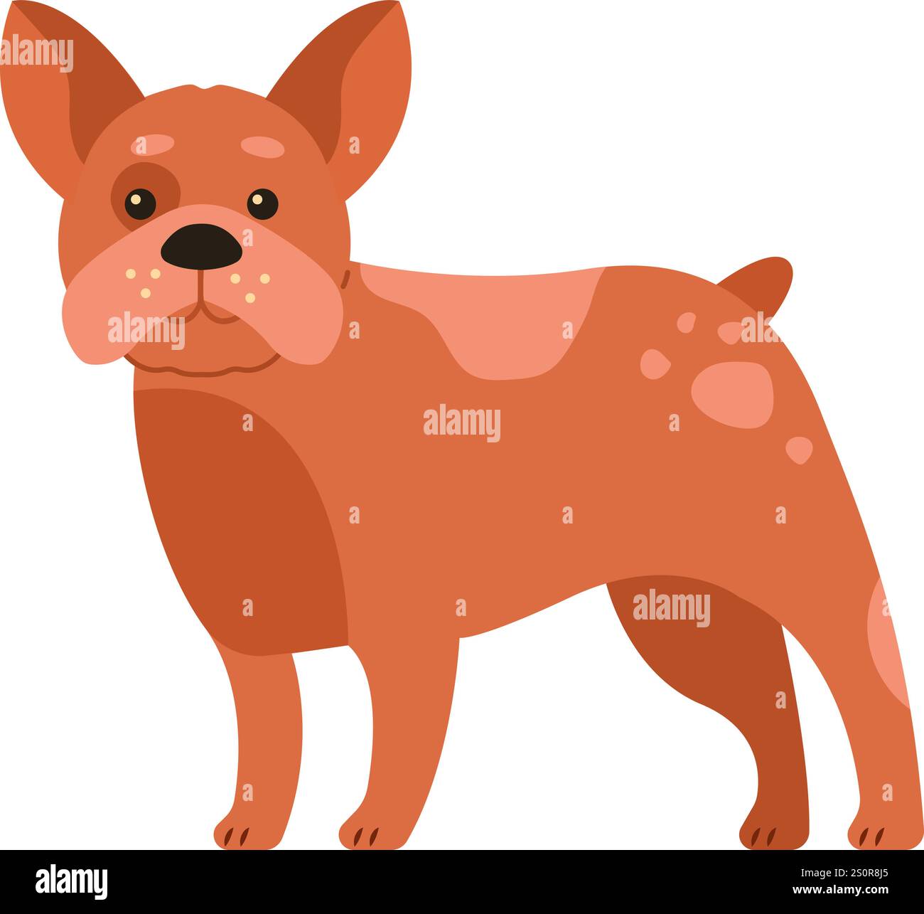 Bouledogue français brun clair avec des taches charmantes, debout immobile sur un fond blanc propre, créant une illustration vectorielle minimale qui capture Illustration de Vecteur