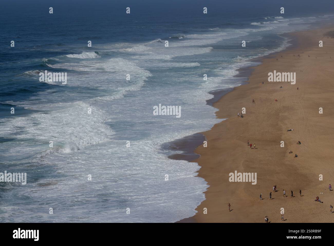 Surfez le long de la côte à Praia do Norte (North Beach) vu du Fort de São Miguel Arcanjo, Nazaré, Portugal Banque D'Images