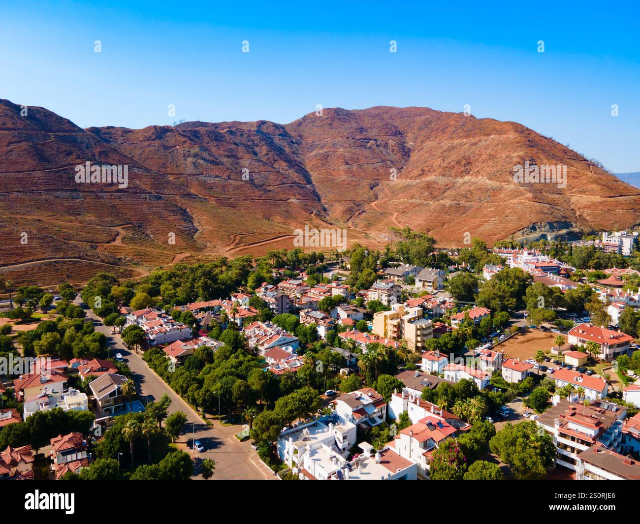 Vue panoramique aérienne de la ville d'Icmeler. Icmeler est une petite ville près de la ville de Marmaris dans la province de Mugla en Turquie. Banque D'Images