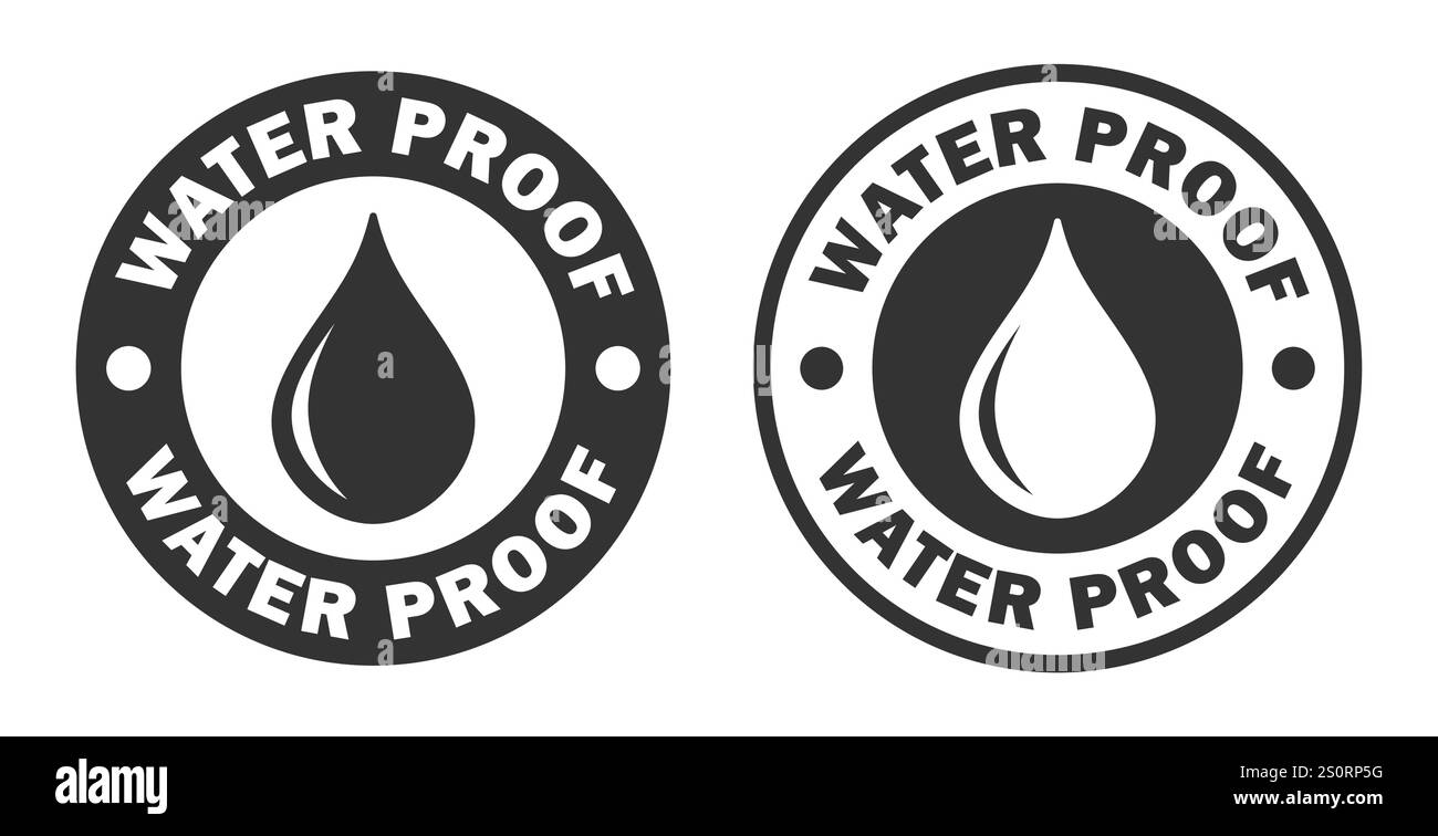 Symbole d'icône de tampon de cercle de goutte étanche. Logo de signe étanche. Protection contre l'eau, étanche aux liquides. Illustration vectorielle. Isolé sur fond. Illustration de Vecteur