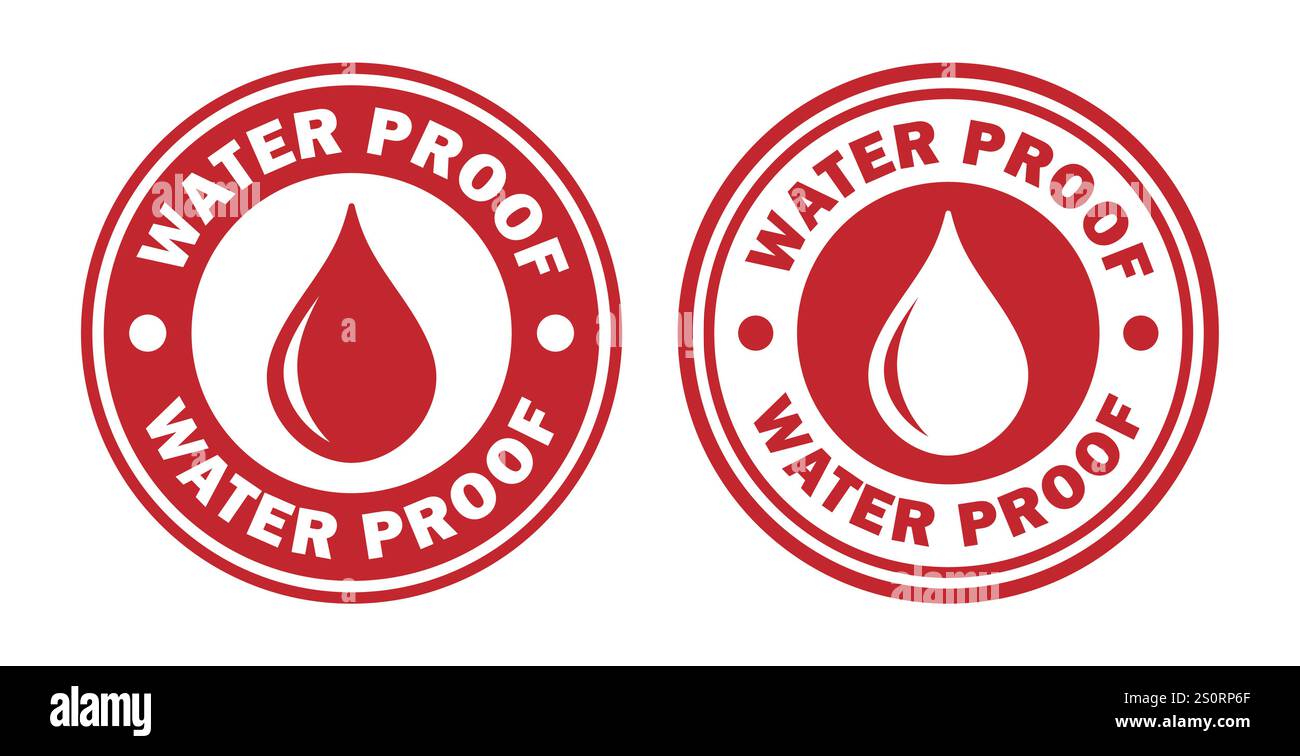 Symbole d'icône de tampon de cercle de goutte étanche. Logo de signe étanche. Protection contre l'eau, étanche aux liquides. Illustration vectorielle. Isolé sur fond. Illustration de Vecteur