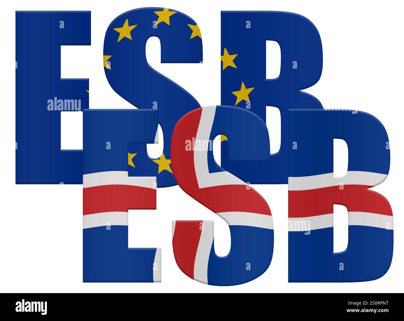 Composite numérique. ESB EvropusambandiÃ Union européenne - UE en islandais avec la superposition des drapeaux Islande et UE . Avec l'installation d'un nouveau gouvernement en Islande, le nouveau gouvernement de coalition a accepté d'organiser un référendum pour reprendre les négociations sur l'adhésion à l'UE. adhésion, Banque D'Images