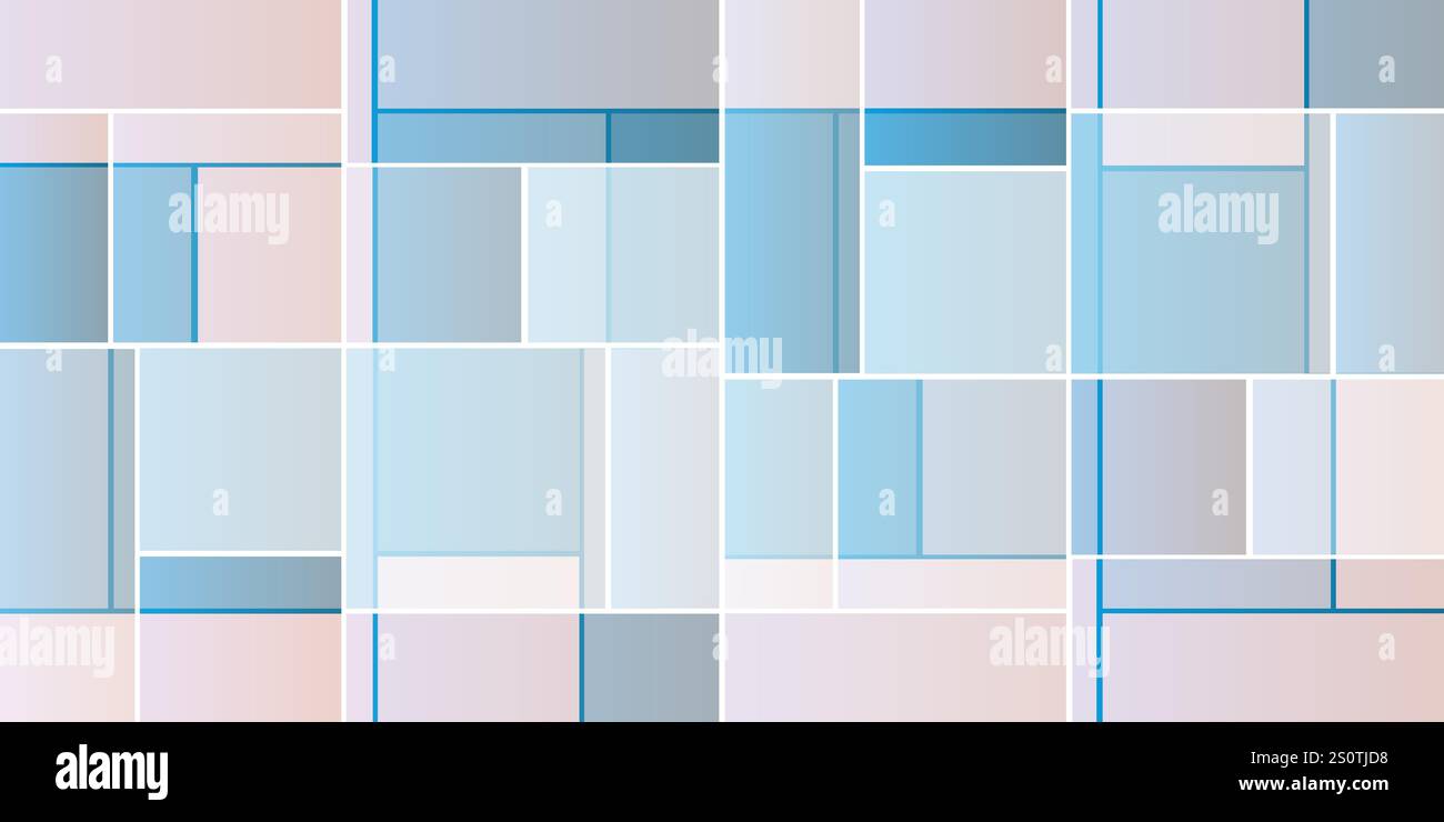 Cadres carrelés rectangulaires simples de différentes tailles, colorés dans les nuances de bleu, gris et rose - motif de formes géométriques, texture sur large échelle Backgroun Illustration de Vecteur