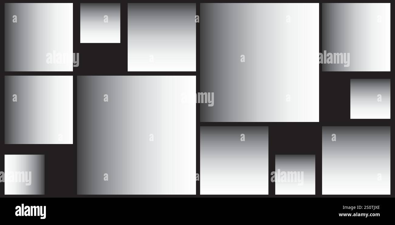 Cadres carrelés rectangulaires simples de différentes tailles, colorés en noir et blanc - motif de formes géométriques avec effet 3D, texture à grande échelle Backgrou Illustration de Vecteur