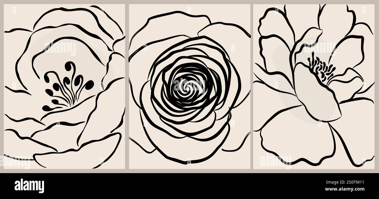 Ensemble de vecteur d'art mural botanique beige et noir Illustration de Vecteur
