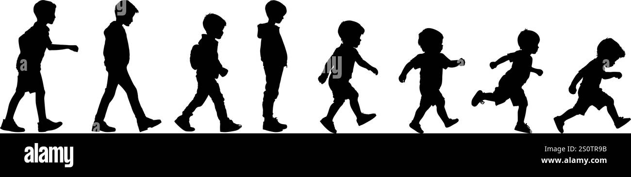 ensemble de silhouettes d'enfants, garçon Illustration de Vecteur
