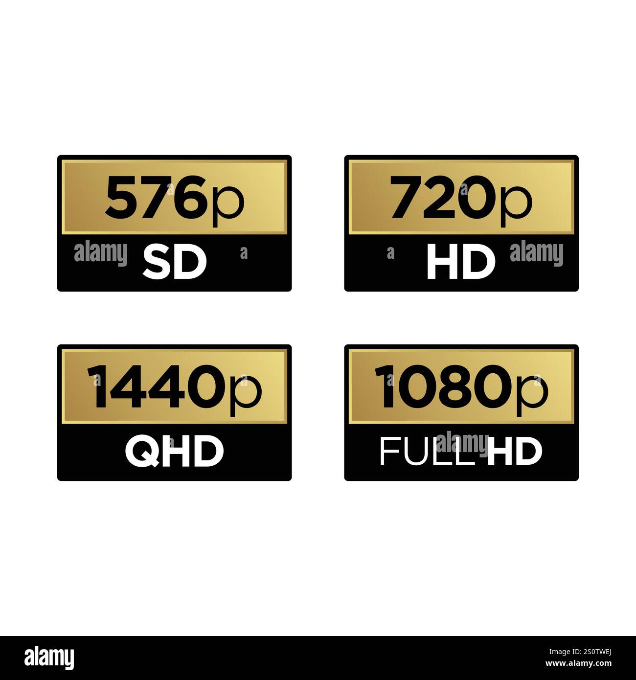 Collection d'icônes Ultra HD. Icône Ultra HD 8k, SD, FHD, QHD, DCI 4k, logo 480p SD, 720p HD, 1080p, qualité d'écran de télévision vectorielle. Icône de résolution. Taille de la vidéo Illustration de Vecteur
