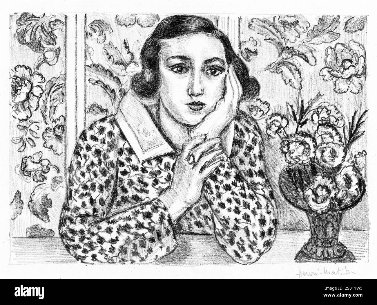 Henri Matisse (1869-1954) Jeune fille accoudée au paravent fleuri, 1923 Banque D'Images