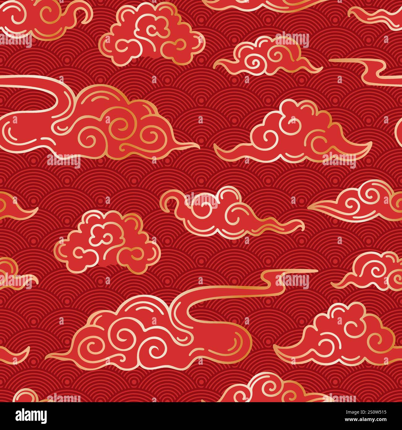 Une illustration vectorielle élégante avec un motif complexe de nuages asiatiques. Ce design met en valeur des formes fluides et élégantes qui évoquent un sentiment de tranqui Illustration de Vecteur