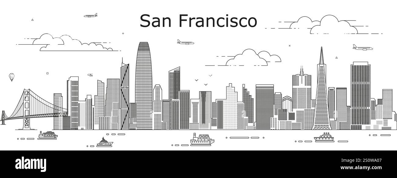 Illustration vectorielle de dessin urbain de San Francisco Illustration de Vecteur